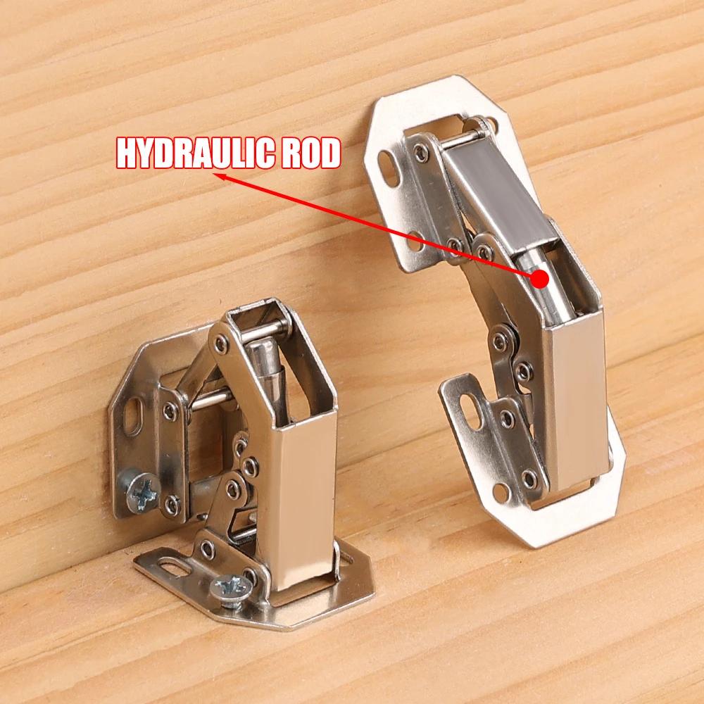 10-1PCS 90 Degree Steel Cabinet Hinges No-Drilling HoleHydraulic Buffer Hinge Kitchen Cabinet Cupboard Hinges Furniture Hardware