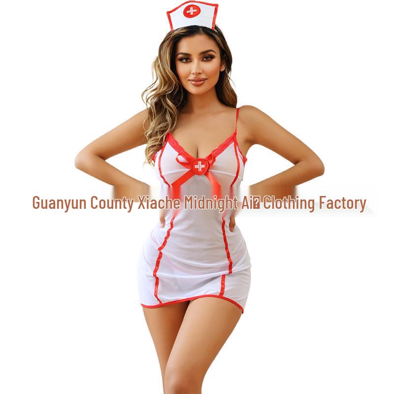 Sexy European & American Mesh Nurse Lingerie Set for Women