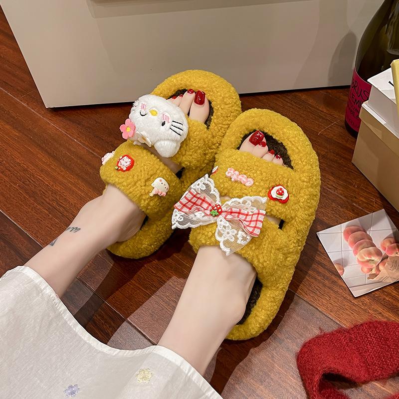 2025 new home cotton slippers Internet celebrity foreign style cartoon non-slip heightened thick bottom fluffy slippers women wear winter