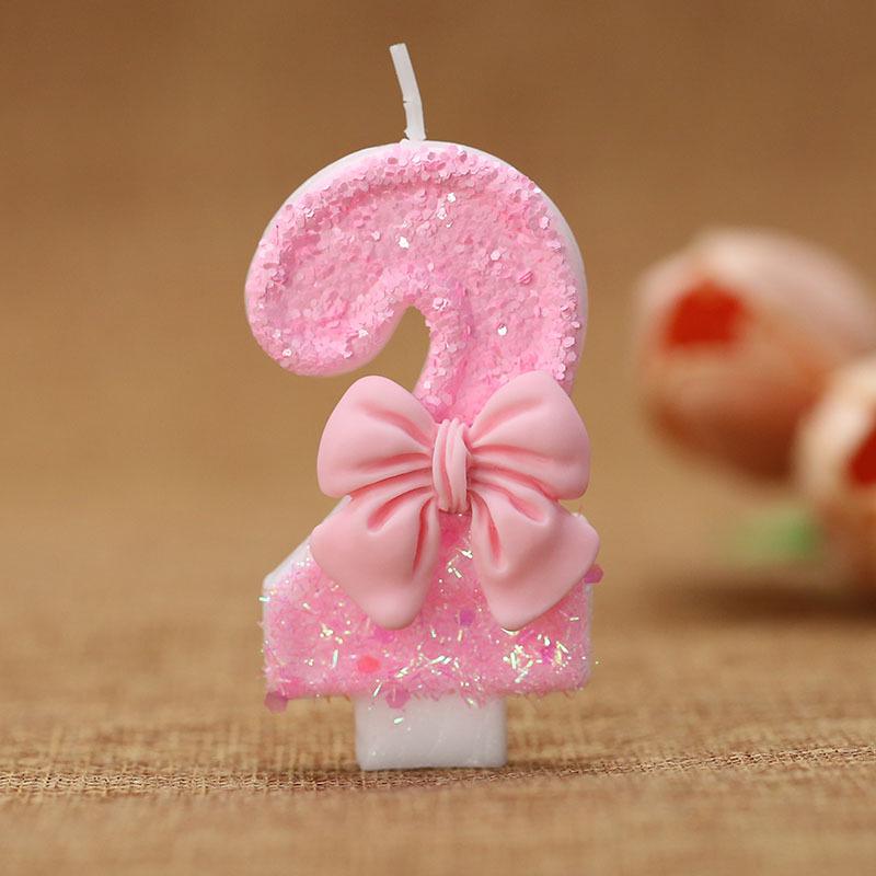 Digital Luminous Pink Bow Candle Birthday Cake Decoration In Clear Box