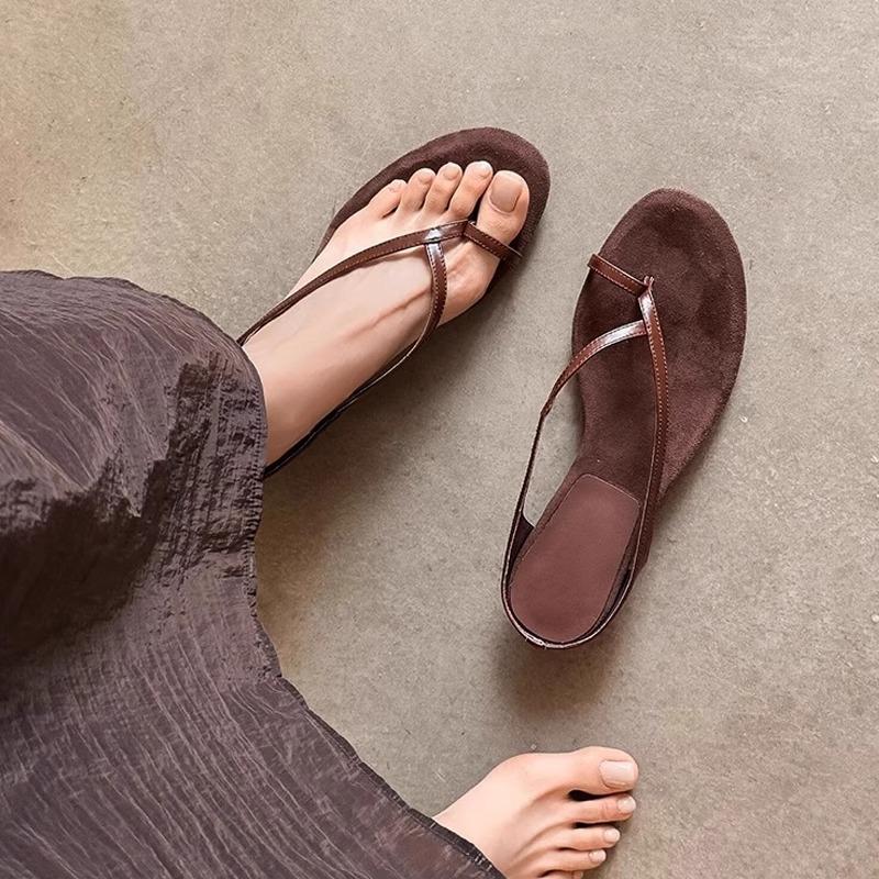 

Версия из овчины~ ретро повседневные шлепанцы с перемычкой для женской летней носки, нишевая мода, ленивые, закрывающие пальцы, пляжные сандалии 40