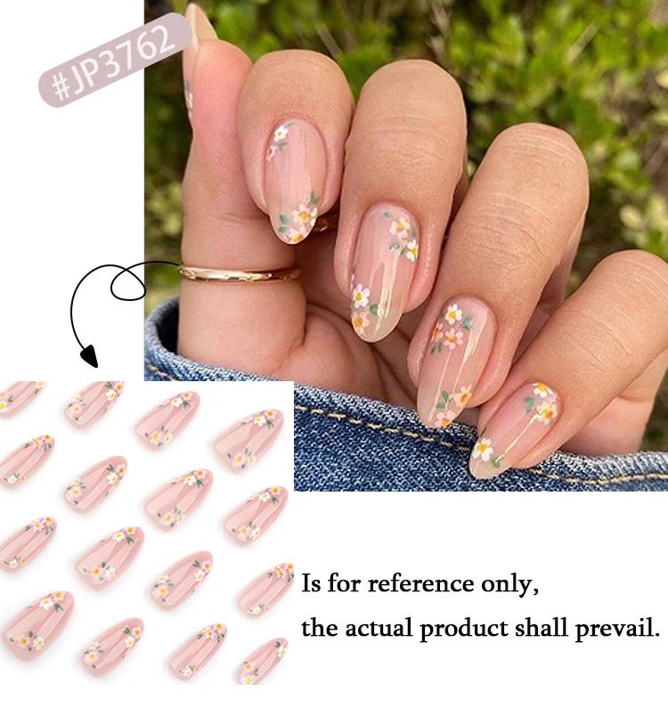 Cute Nude Flower Almond Nails, Minimalist Press On Nails, Detachable Fake Nails for Daily