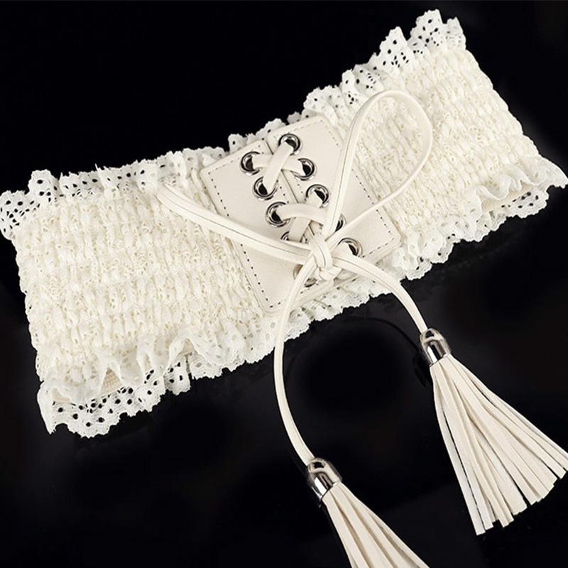 TOTRUST Vintage Lace Women's Cummerbund Elastic Waistband Wide Belt All-match Belt Decoration Female Black Strap For Dress