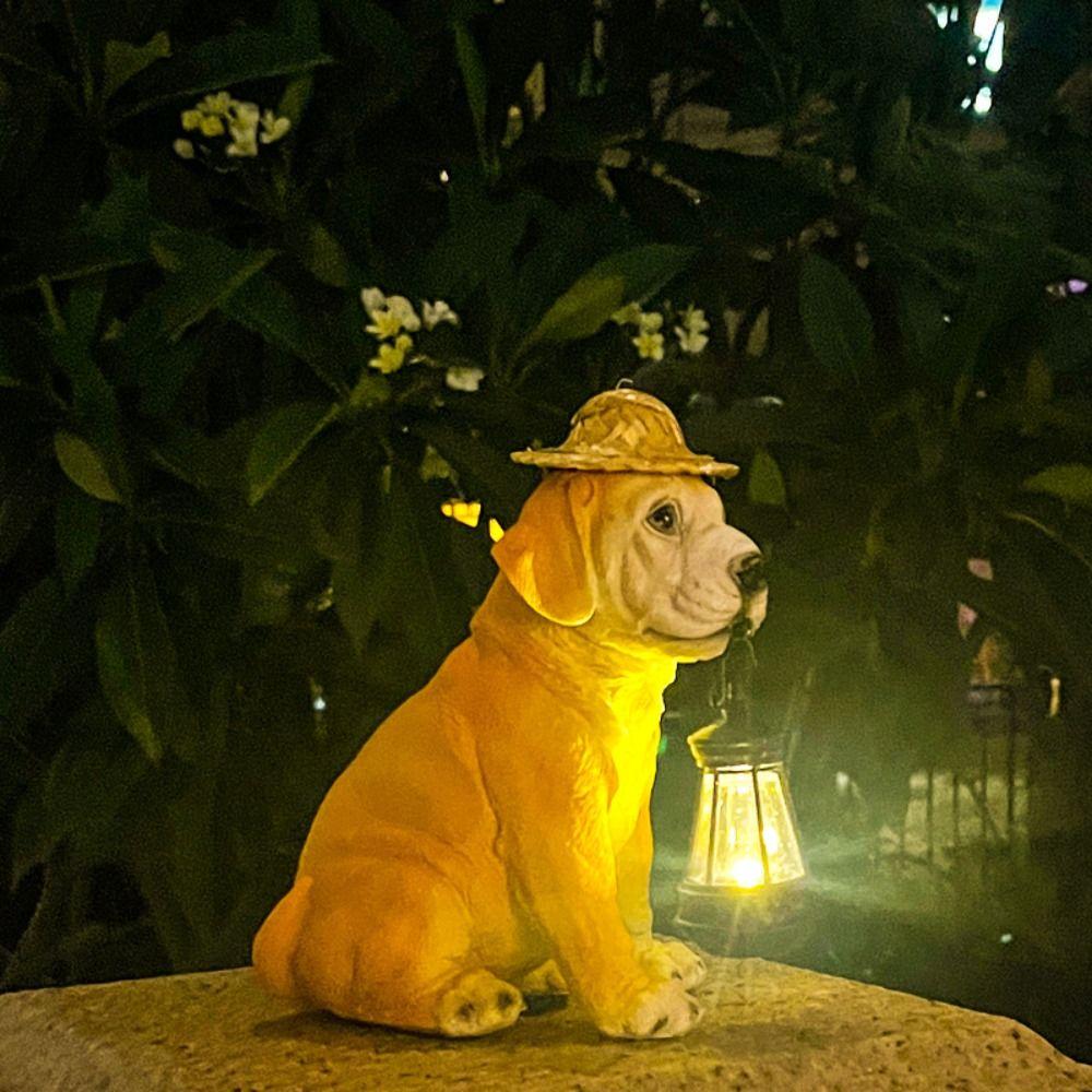 Creative Dog Solar Ornament Resin Animal Sculptures Lamp Puppy Statue Light  Courtyard