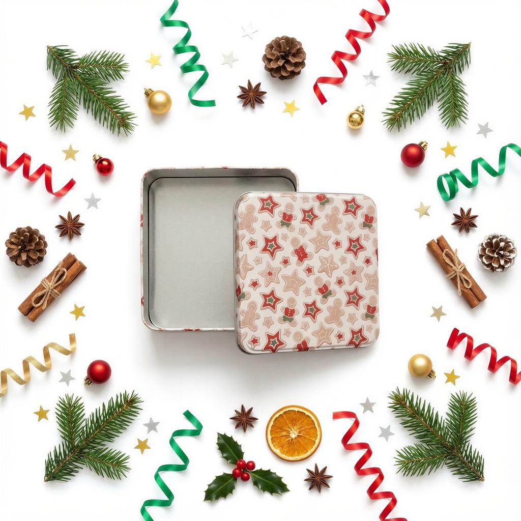 Deco Xmas Cookie Tin 15X15X7 Cm Beige Christmas Pattern