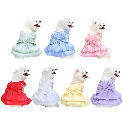 Pet Dog Gown Wedding Dress Solid Color Bow Dress