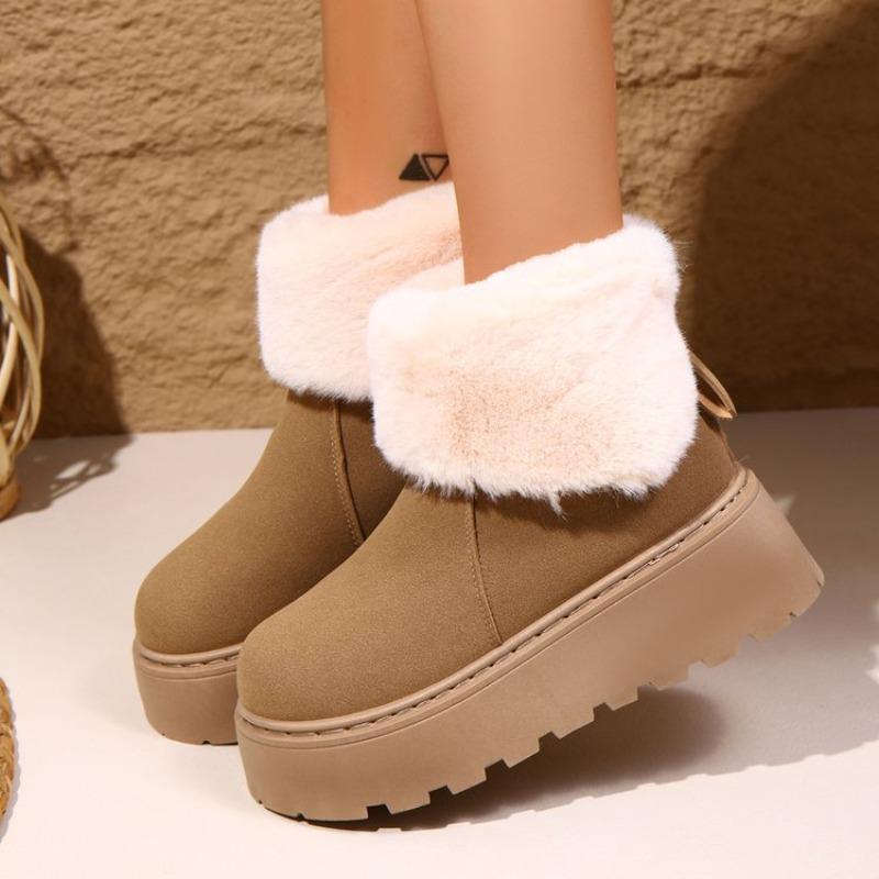 Women's Plus-Size Thick-Soled Faux Suede Snow Boots - Winter, Fashionable, Height-Increasing, Thick and Warm