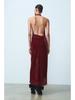 Velvet Halter Neck Backless A-line Midi Dress - Spring & Autumn Women's European Style