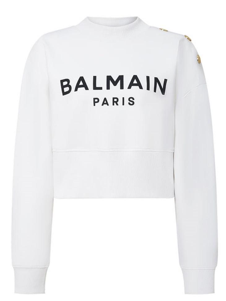 Balmain 25AW Nowa Damska Sportowa Bluza z Kapturem i Okrągłym Dekoltem - Modna, Luźna i Wygodna