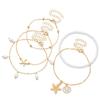 Ocean Style Five-Layer Anklet Set, Gold Starfish and Shell Pendants with Faux Pearl Beaded Anklets, Beach Vacation Accessories