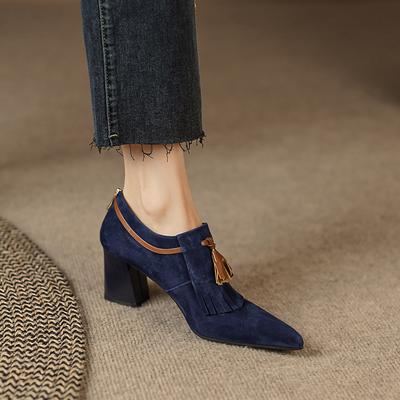 Moda 2025 Primavera Zapatos de Mujer Punta Afilada Tacón Grueso Zapatos de Salón de Mujer Gamuza de Oveja Tacones Altos Zapatos con Hebilla de Cinturón para Mujer zapatos de mujer
