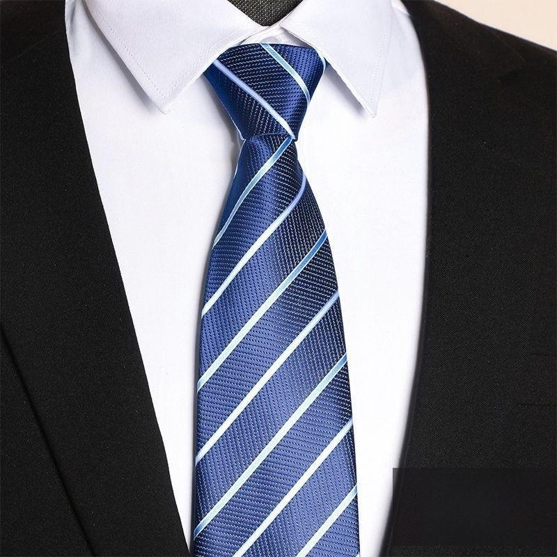Polyester Striped Tie For Men Business Formal Wear With Zipper Closure For Office And Wedding