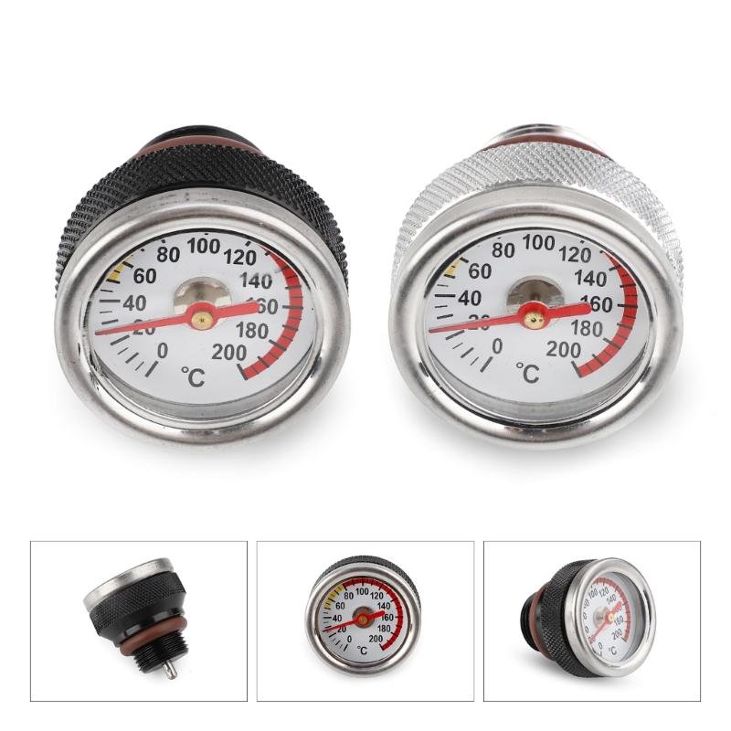 Motorcycle Fuel Tank Caps With Oil Temperature Gauge 0-200℃ Pointers Dial Meter M20 X 1.5 Black/Silver Gauge
