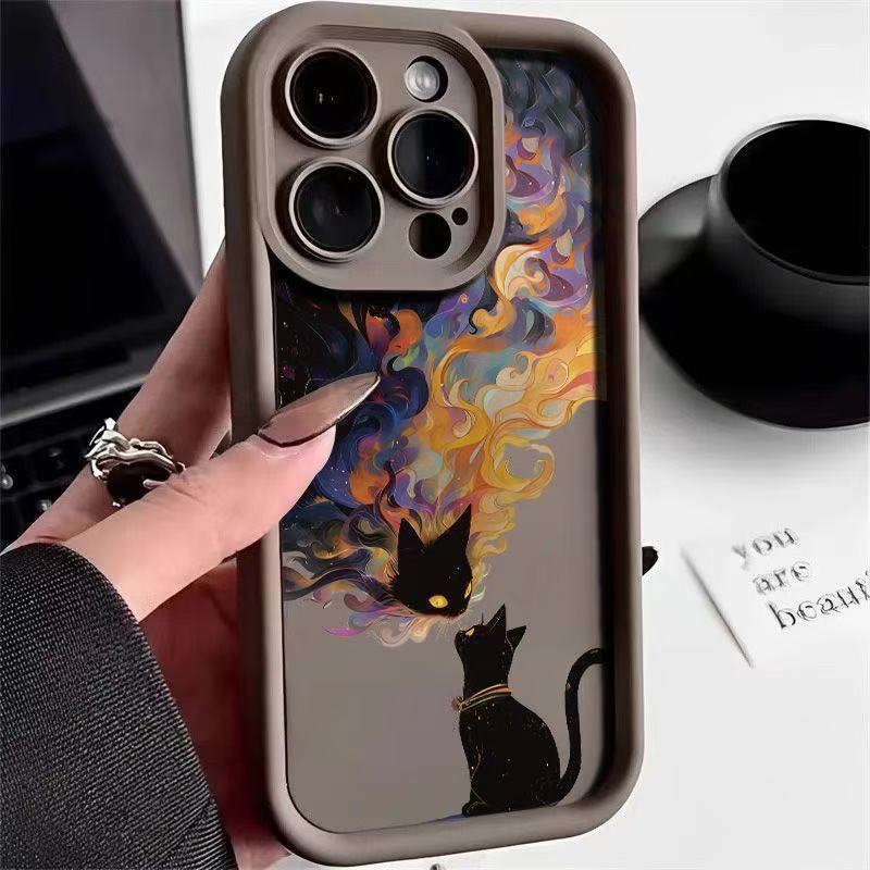 Couple Black Cat European and American Applicable Iphone16pro Mobile Phone Case Apple 15 Anti-drop 14/13promax New 12
