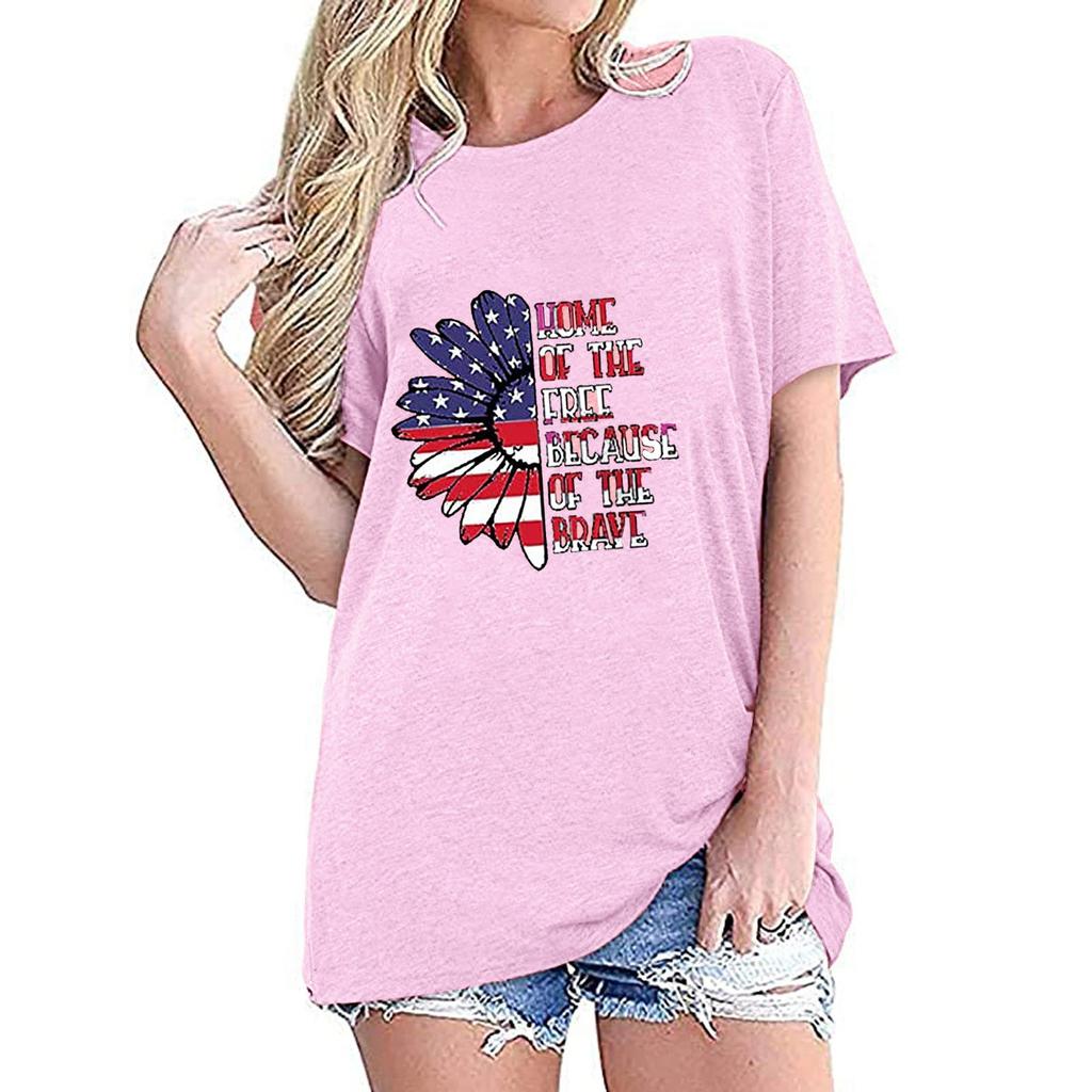 Women Casual Independence Day Printing Round Neck Loose Tops T-shirt Blouse