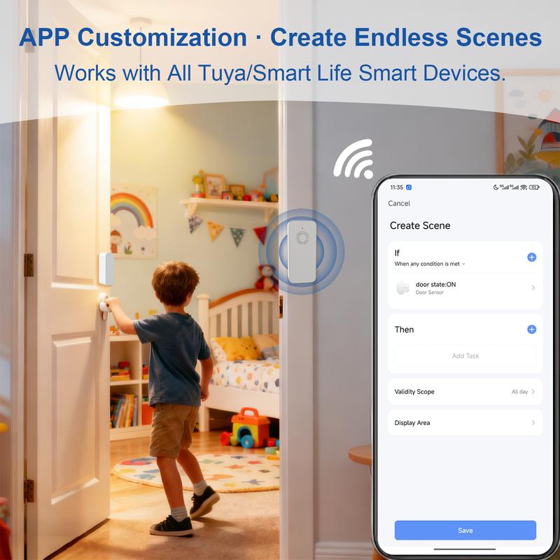 Tuya WiFi Door Sensor Contact Sensor For Home School Hospital Hotel Office Alarm Security Protection