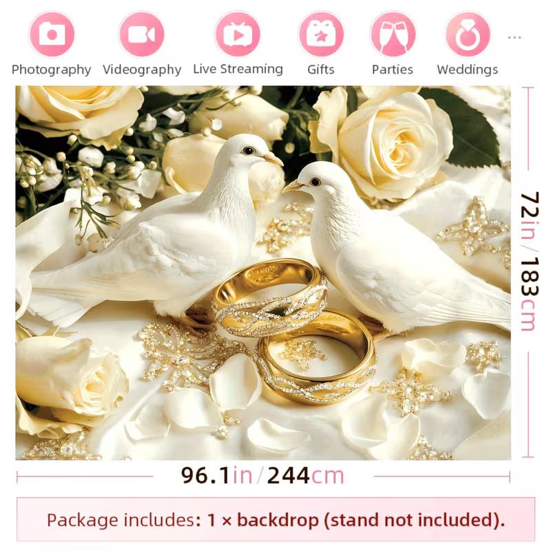 

2D Cream Rose & White Dove Wedding Backdrop, 244x183cm Background for Photoshoot 47.2x31.5inch/120*80cm