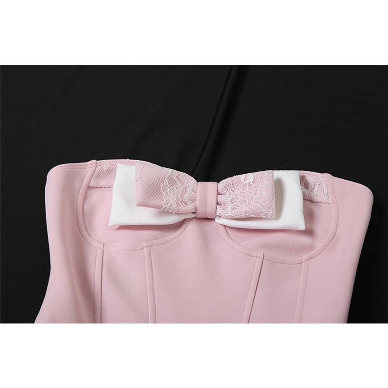 Women's Fashion Sexy Spice Girls with Chest Contrast Color Bow Waist Dress
