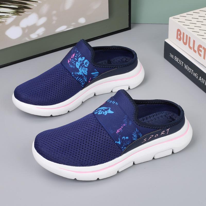 

2025 новая большая размерная повседневная обувь женская обувь полуподнос одинарная обувь женская плоская подошва одна педаль сетка дышащие сандалии 48