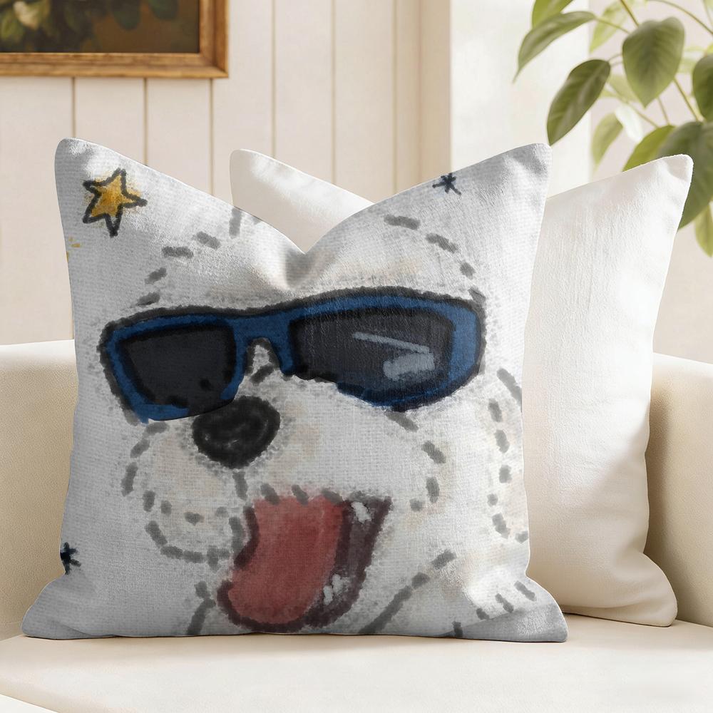 Cute Funny Puppy Cushion Cover Eco Linen Pillow Case DoubleSided Print Breathable Durable Zipper Home Decor Gift