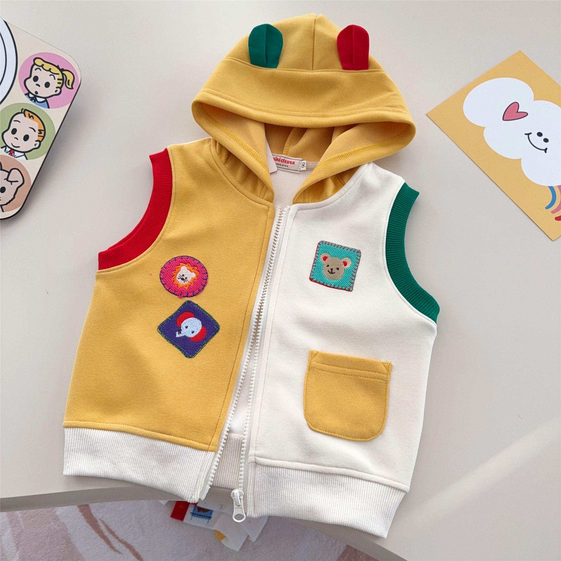 Jimo 2026 Spring Unisex Cartoon Bear Hooded Vest for Kids 90 cm