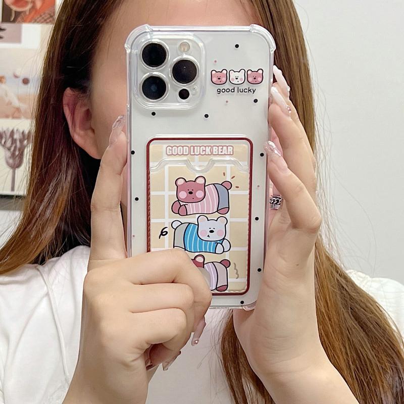 Cute Bear Printed Soft TPU Clear Shockproof Casing Protective Cover Transparent Full Back Case