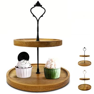 Prémiový dřevěný stojan na cupcaky se 2patrovým servírovacím podnosem, Perfektní rustikální stojany na dezerty pro svatbu, narozeniny, čajový dýchánek