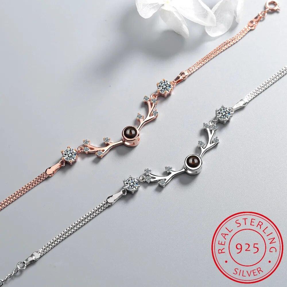 

Рождественские браслеты с рогами из стерлингового серебра 925 пробы для женщин, подарок, проекционные украшения с цирконием, Bileklik Pulseras S-B244