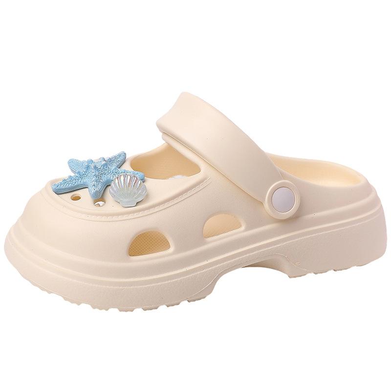 Internet celebrity explosion white heightened platform hole shoes women's 2025 new summer wear cute cartoon bag head drag tide