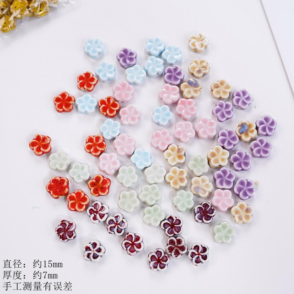 15Mm plum blossom sheet loose beads ceramic necklace bracelet DIY handmade creative bead manufacturer