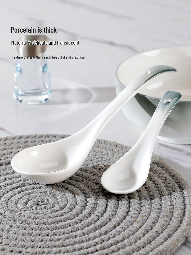Set of 10 Ceramic Spoons: Perfect for Home Use, Serving Soup, Dining, and Restaurants; Long-Handled and Child-Friendly. Ideal Yan Yu Yao Tableware.