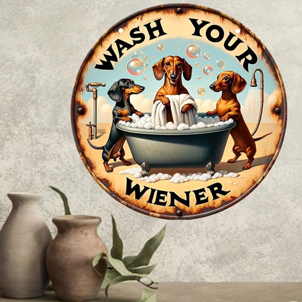 

1pc, Wash Your Wiener Dachshund Wooden Round Listing, Classic Retro Style, Gift for Dog Loving People белый