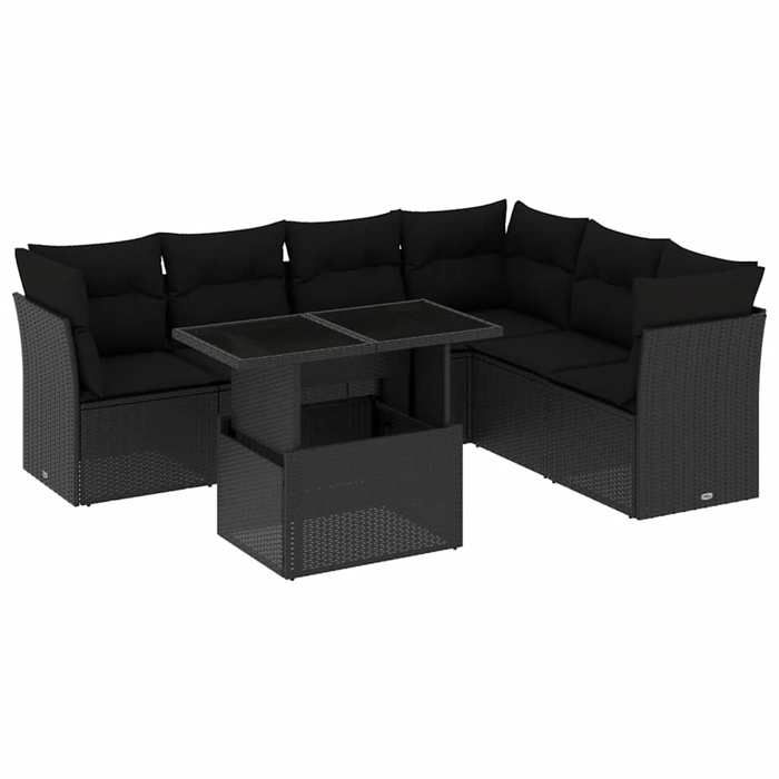 VidaXL Garden Lounge Set 7 Pcs with Cushions Black Wicker 3266605