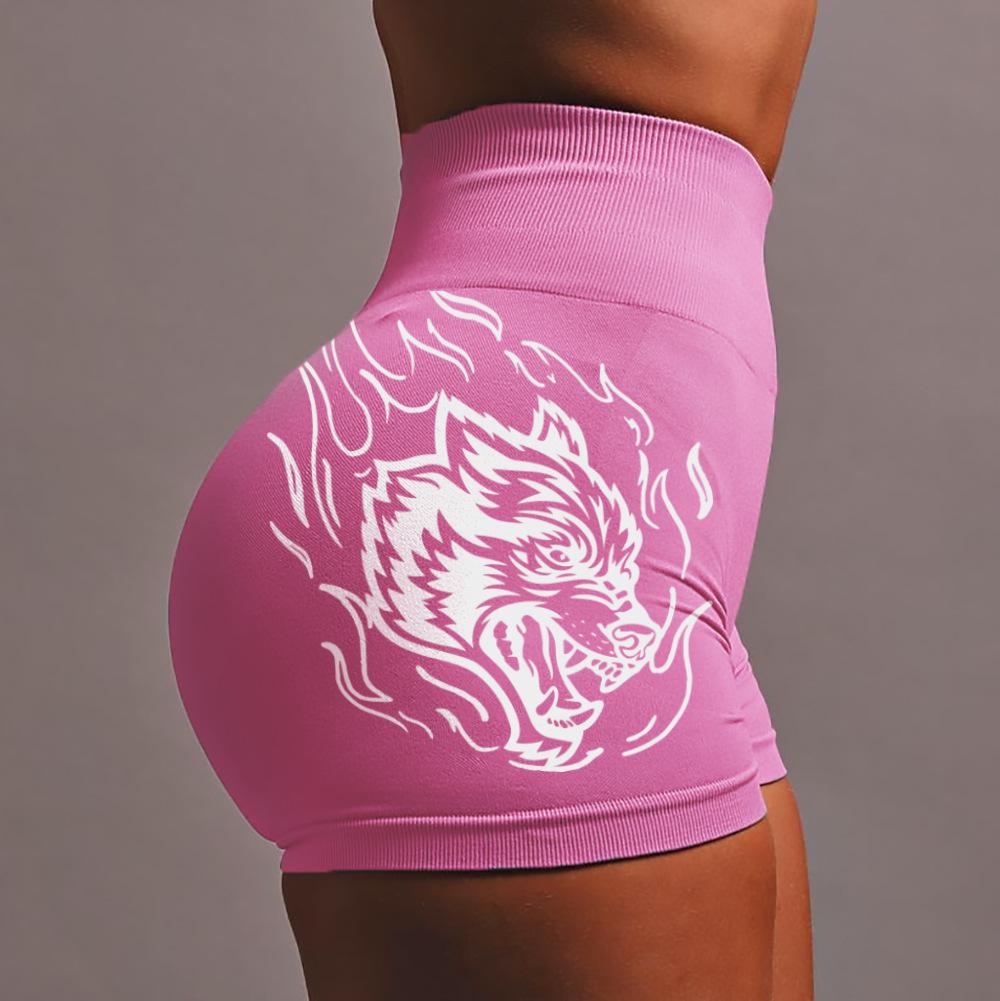 Skladem Dámské bezešvé šortky na jógu s vysokým pasem Darcsport s designem vlčí hlavy