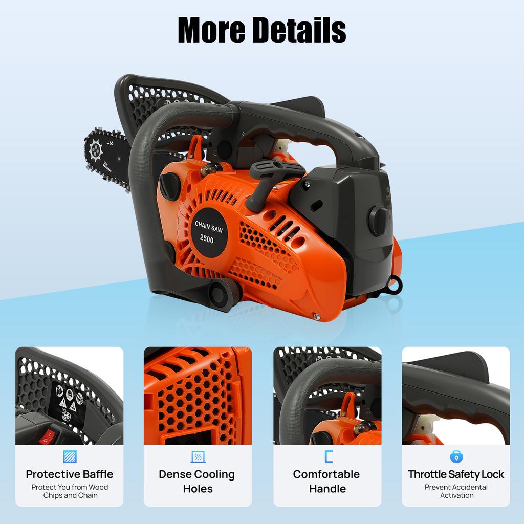 11.8-inch Gasoline Chainsaw - 25.4CC 2-Stroke 900W, Handheld Cordless for Woodworking & Gardening