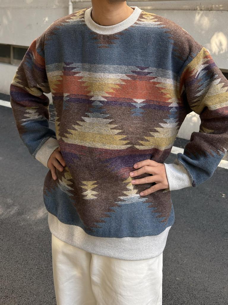 CHANGE WELL Men's "2023AW" Street Fashion Thick Pullover Fall/Winter Clothing [Native American Print] Long Sleeve Sweatshirt (Brown, 2XL)