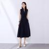 Elegant Women's Sleeveless Drape Design Dress - Hepburn Style, Tie-Up Waist, Slimming Long Commuter Dress