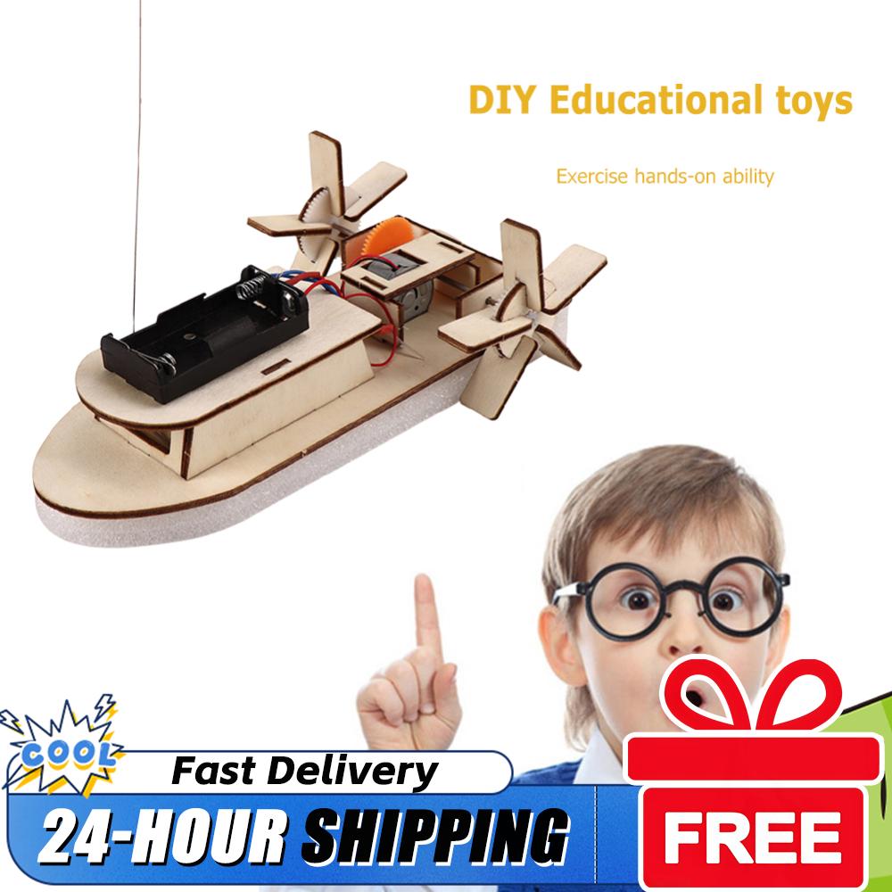 Kids DIY Remote Control Paddle Wheel Ship Model Kids Students Science Experiments Kit Science Invention Experiment Material Toys