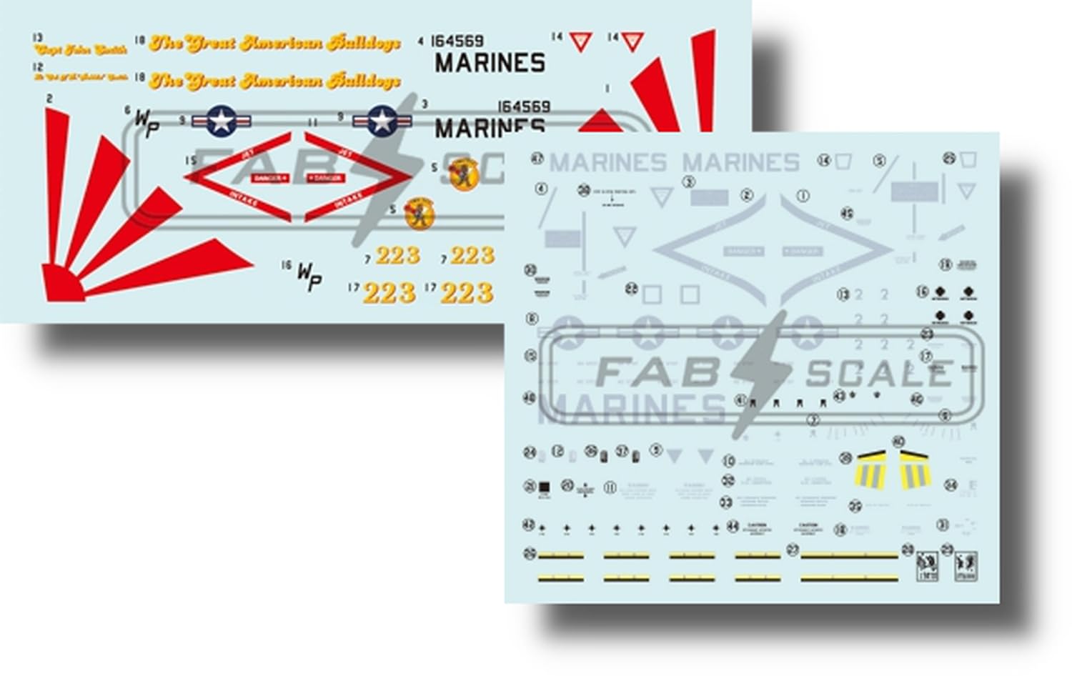 

Fab Scale scale Harrier II Plus Bulldogs WP 223 Cherry Point Marine Corps Air Station 2025 Plastic Model Decal FABD72069 1/72 AV-8B VMA-223 (Airplane)