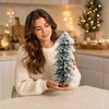 Tabletop Flocked Artificial Cedar Christmas Tree, Tower-Shaped Tree with Needles and Wooden Base