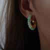 Gold-Plated C-Shaped Earrings with Multi-Color Natural Stone Inlay