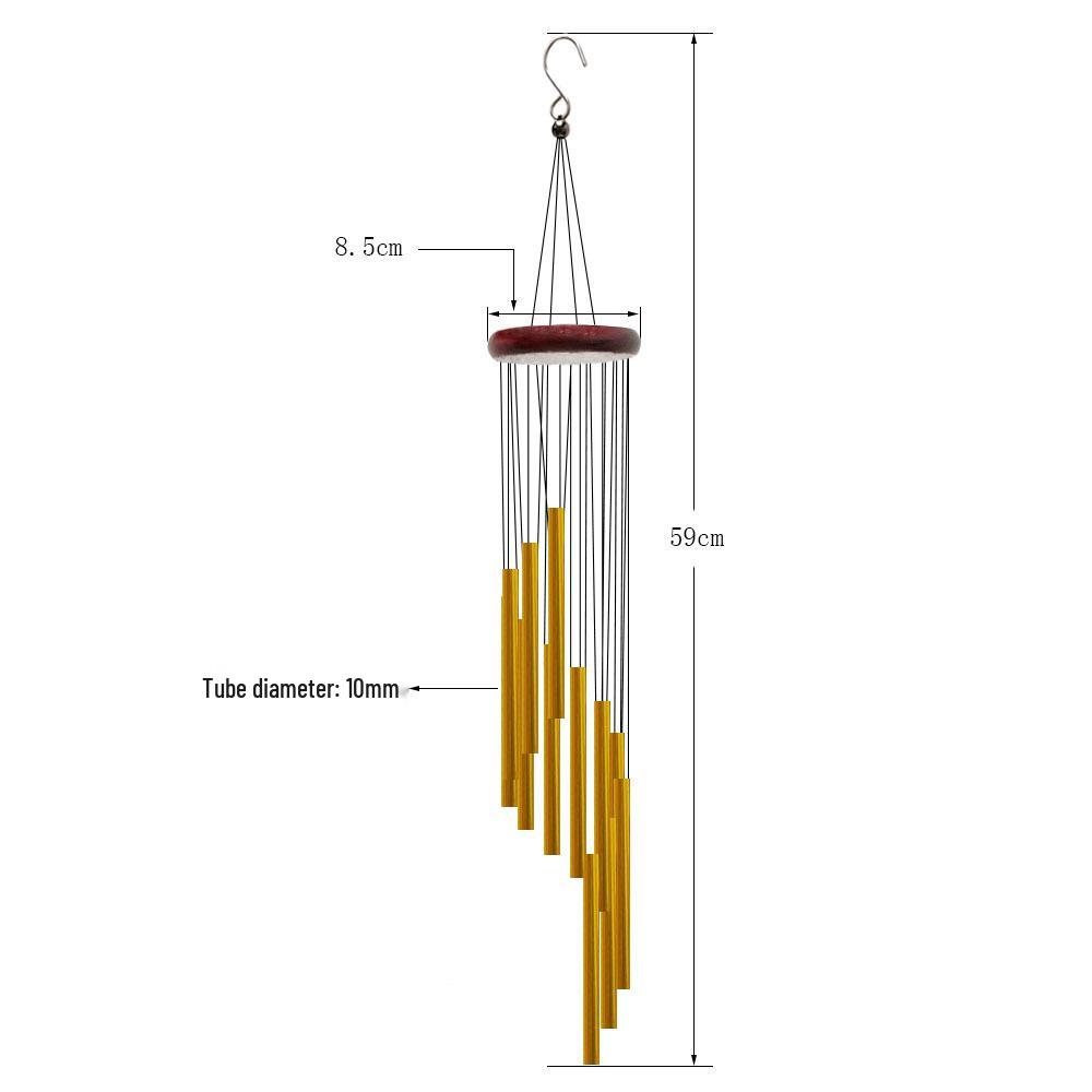 12-Tube 18-Inch Rotating Solid Wood Wind Chime for Outdoor Balcony or Garden.