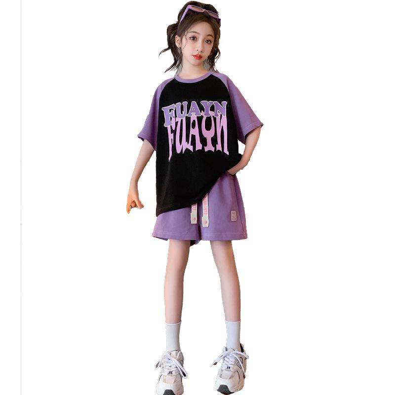 Girls Clothing Set Teenage Streetwear Outfits Suit Kids Summer Fashion Patchwork T-shirt + Shorts for 4 6 8 10 12 14 Years