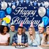 Happy Birthday Banner - Birthday Decorations for Men Women Boys Girls Blue Sliver Birthday Party Banners Welcome Happy Birthday Background Sign Theme