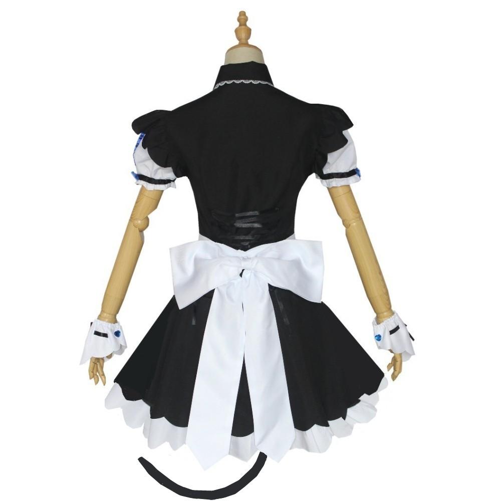 NEKOPARA Cosplay Chocola Vanilla Cosplay Dienstmädchenkleid Damen Mädchen Komplettset Süßes Lolita Halloween Party Outfits mit Perücke