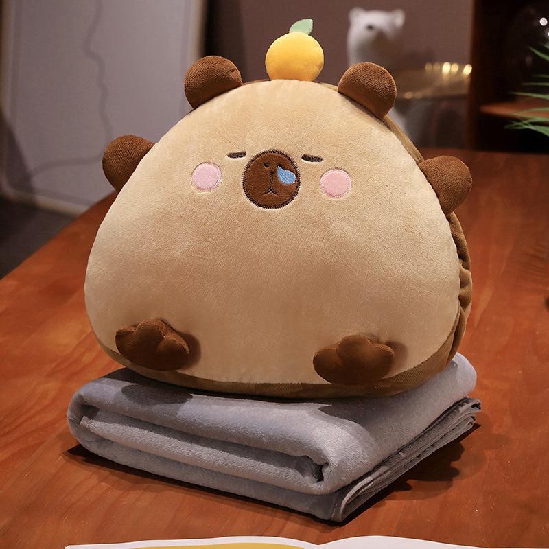 Cartoon Rice Ball Capybar Pillow Blanket Three-in-one Plush Doll Girl Nap Pillow Rest Pillow Warms Hands