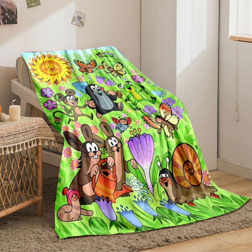Smiling Animals and Insects Among Flowers In a Cheerful, Sunny Scene. for All Seasons Blanket Lunch Break Throw Gift