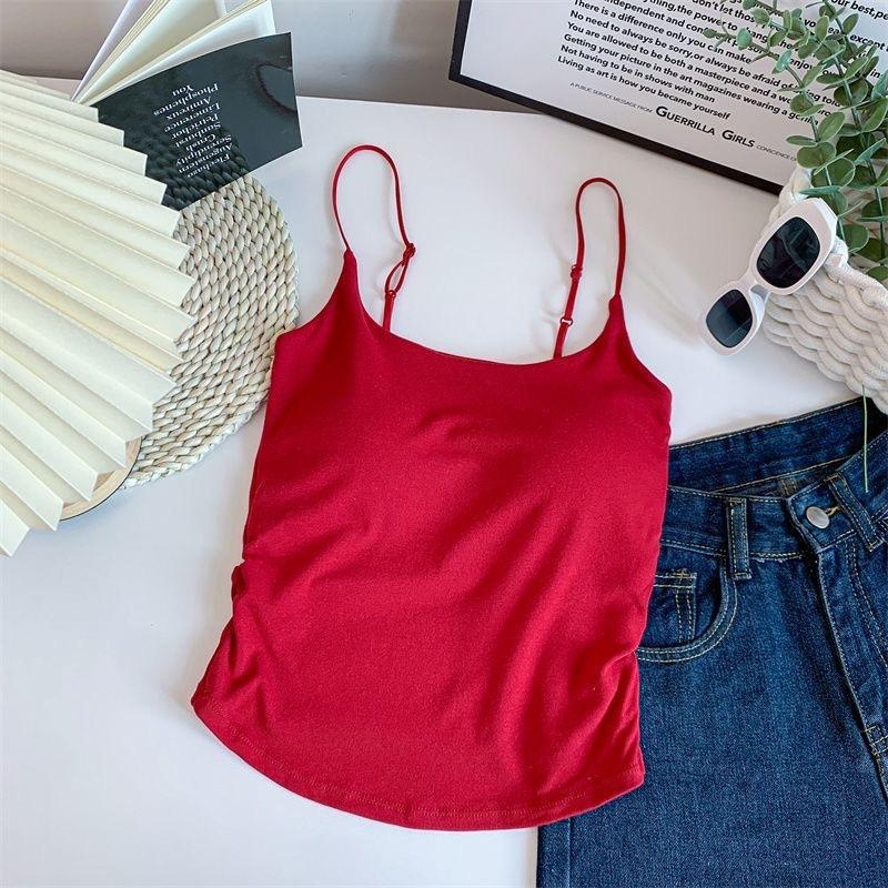 

Красивый ремешок на груди с небольшой подтяжкой, женский летний новый белый жилет снаружи и внутри, базовый топ XL красный