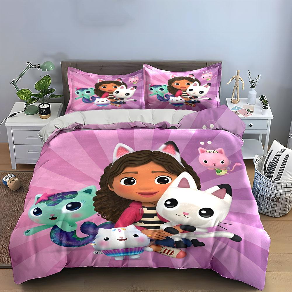 Purple Cat & Girl Bedding Set Bedding Duvet Cover Set Duvet Cover Pillowcases (1 * Duvet Cover 2 * Pillowcases, Without Duvet Insert)