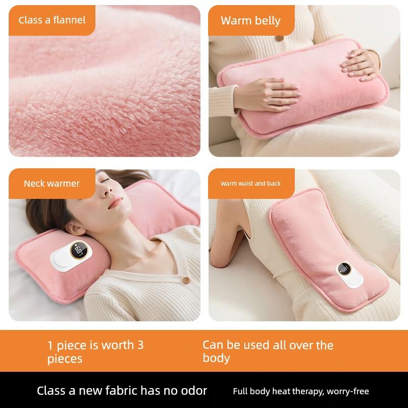 Jingguque Rechargeable Hot Water Bag Explosion-Proof Plush Belly Warmer Hand Warmer for Women, Special for Bed Use